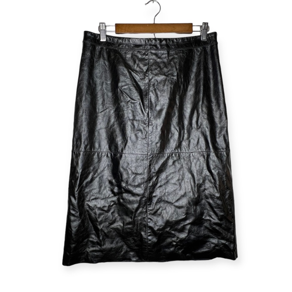 Vintage Gap Y2K 2000 Black Genuine Leather Super Soft Lined Midi Skirt Size 10